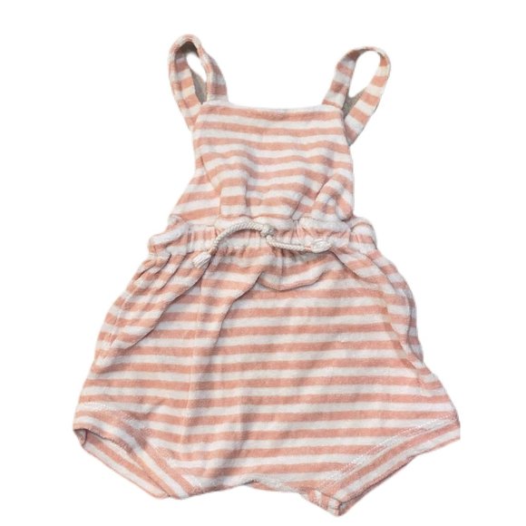 1+ In The Family Baby Girls Pink Striped Terry Romper Sz 12 M - Picture 1 of 3